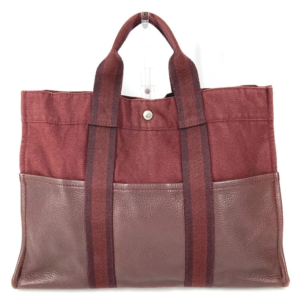 エルメス HERMES フールトゥ トート MM ハーフレザー 革 カバン トートバッグ ハンドバッグ コットン ワインレッド