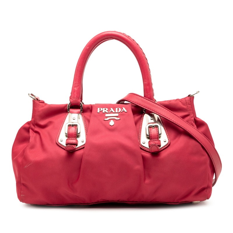 プラダ ロゴ テスート ハンドバッグ ショルダーバッグ 2WAY ピンク レザー レディース PRADA 【中古】