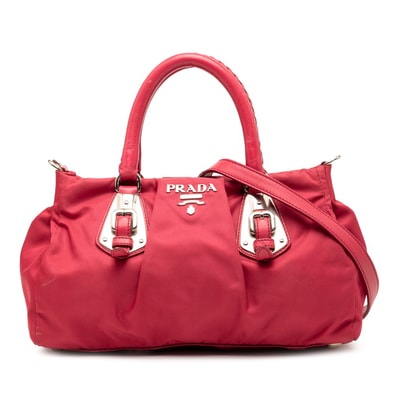 プラダ ロゴ テスート ハンドバッグ ショルダーバッグ 2WAY ピンク レザー レディース PRADA 【中古】