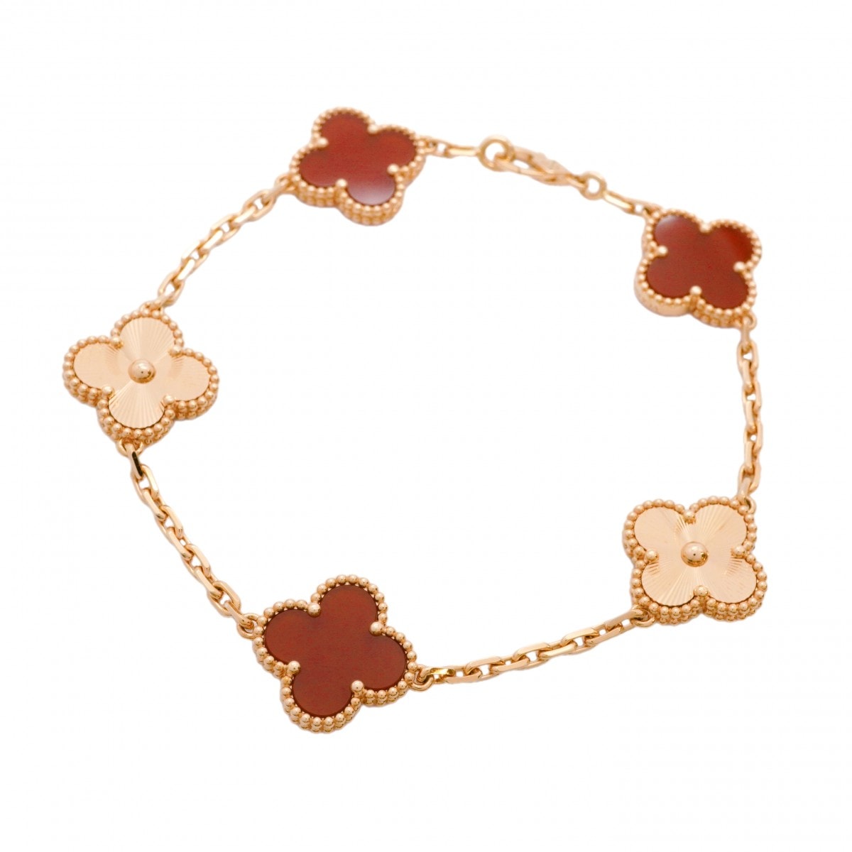 【6jbb0378】ヴァンクリーフ＆アーペル ブレスレット ヴィンテージ アルハンブラ ギヨシェ K18PG ピンクゴールド カーネリアン レッド【中古】レディース