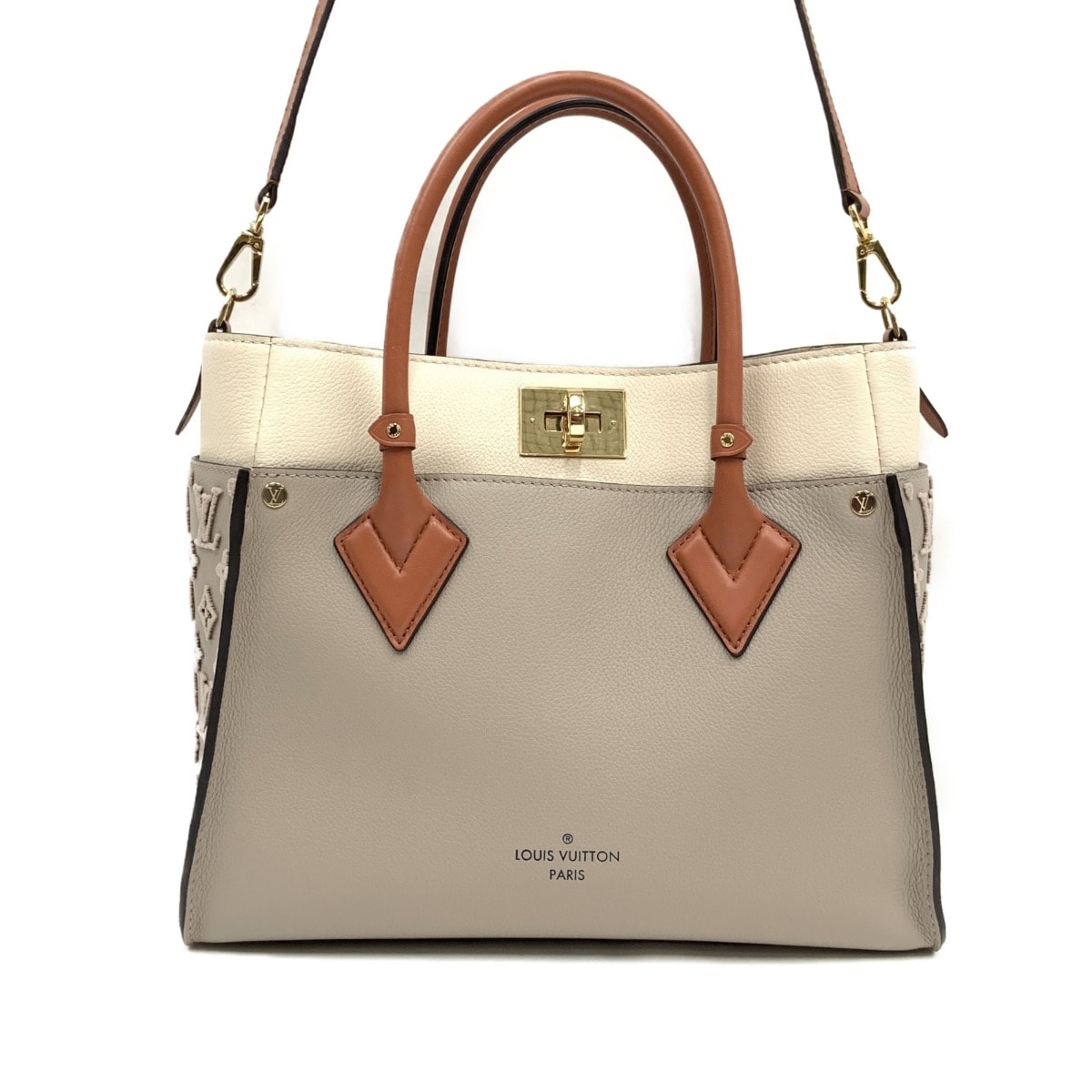 〇〇LOUIS VUITTON ルイヴィトン オンマイサイドMM  レディース 2WAYバッグ ハンドバッグ ショルダーバッグ M53825 アイボリー×ベージュ