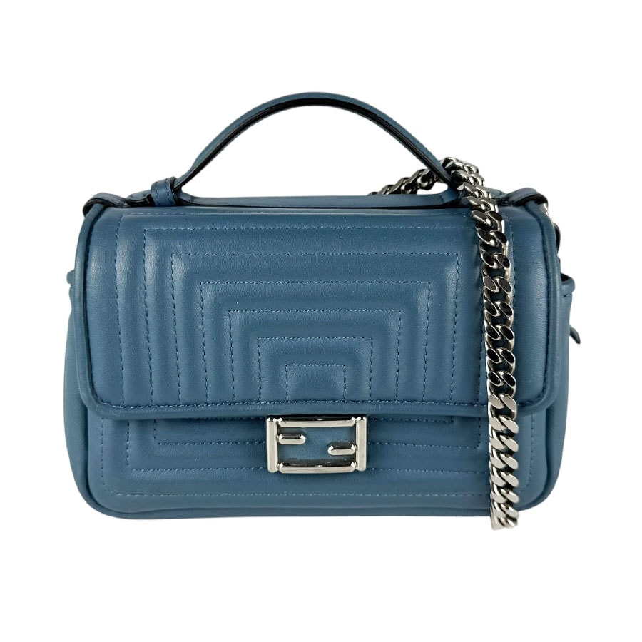 フェンディ FENDI ショルダーバッグ ダブルマイクロバゲット レザー ブルー系 レディース 8M0371-I8F【中古】 z11049