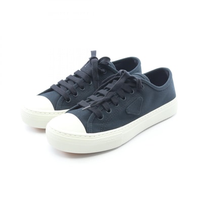 プラダ PRADA トライアングルパッチ スニーカー 靴 キャンバス メンズ ネイビー系 【中古】