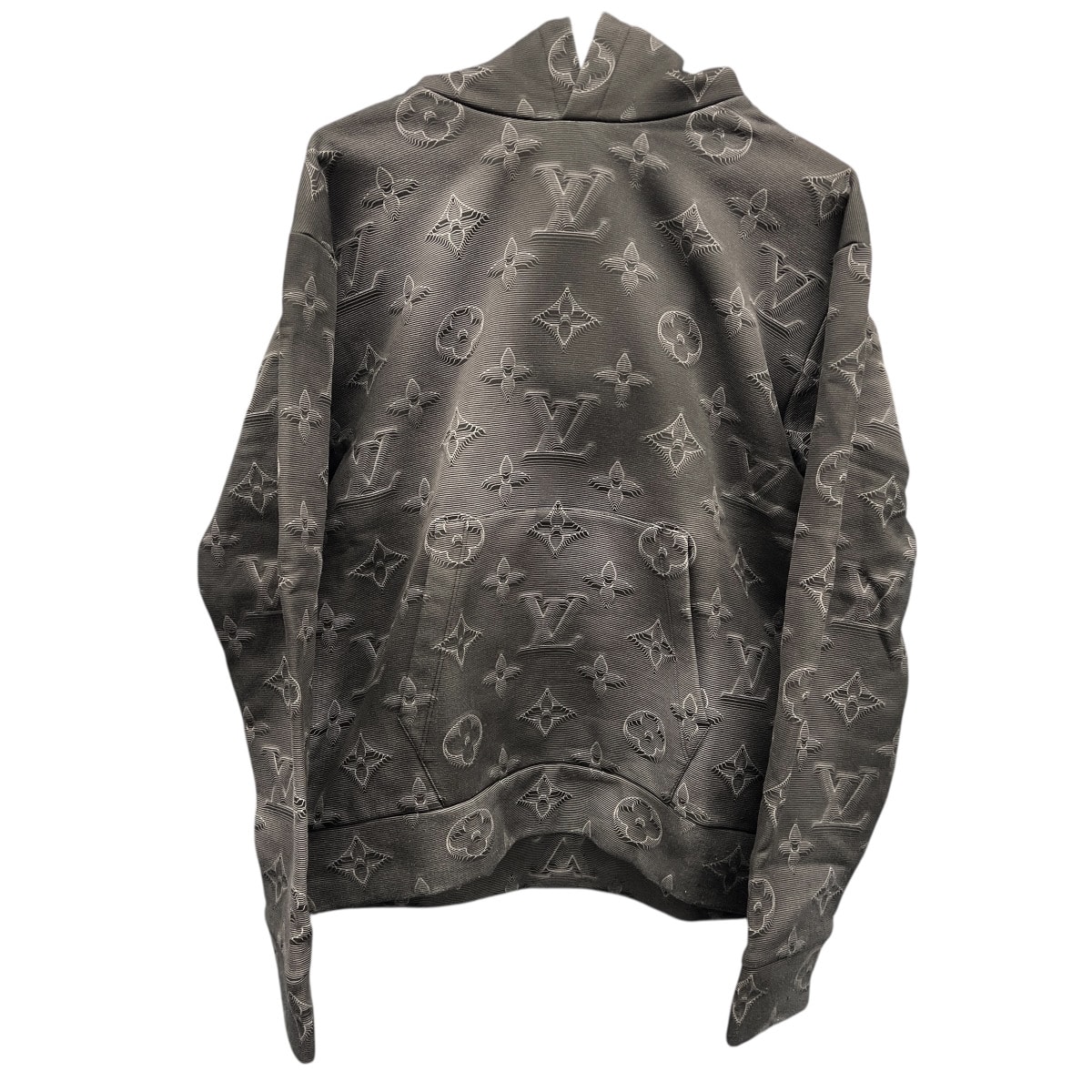 LOUIS VUITTON 美品 ルイヴィトン 3Dモノグラム プルオーバー パーカー フーディ RM211M IHN HKY24W モノグラム コットン グレー スウェット ヴァージル アブロー LV ヴィトン ABランク 中古 鑑定済 ヴィトンパーカー