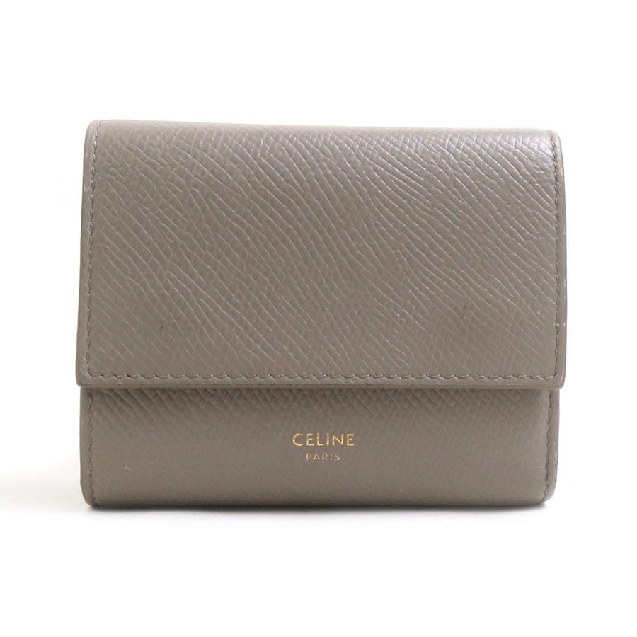 セリーヌ CELINE 三つ折り財布 レザー グレージュ レディース【中古】 e62003d