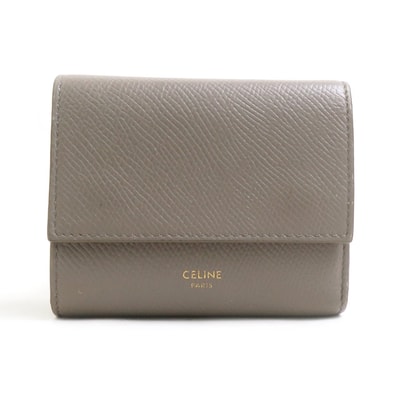 セリーヌ CELINE 三つ折り財布 レザー グレージュ レディース【中古】 e62003d