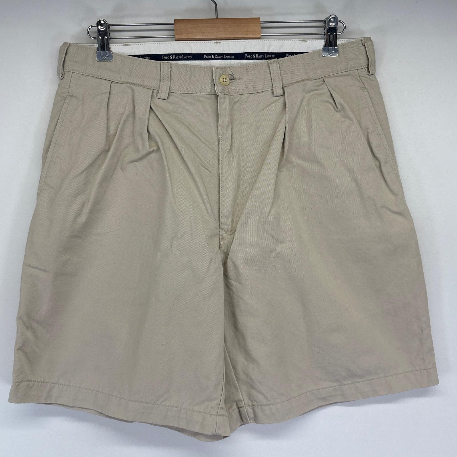 古着 ポロ・ラルフローレン POLO RALPH LAUREN ショートパンツ ポロチノ ハーフ ツータック ワンポイントロゴ アイボリー メンズ
