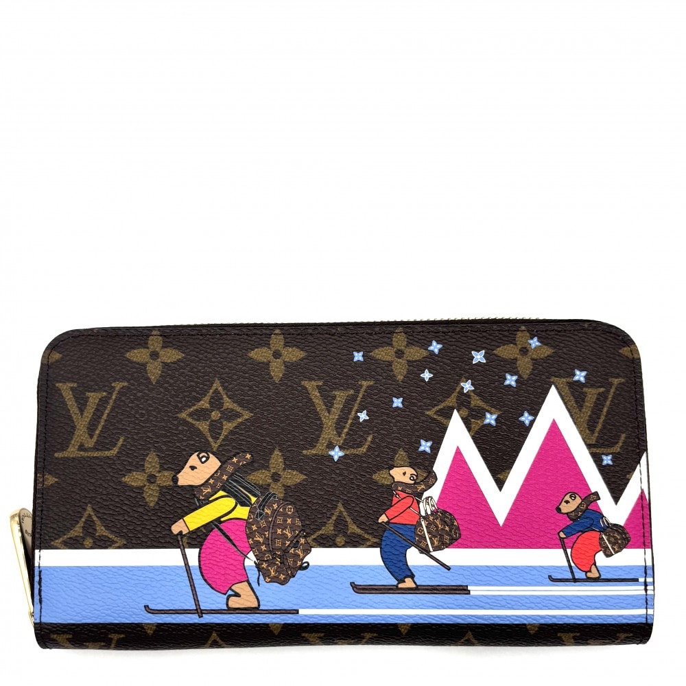LOUIS VUITTON ルイヴィトン 長財布 モノグラム ジッピーウォレット 2018ホリデイコレクション スキーベアー ラウンドファスナー M63379    ブラウン 茶 ゴールド金具 レディース 美品【中古品】