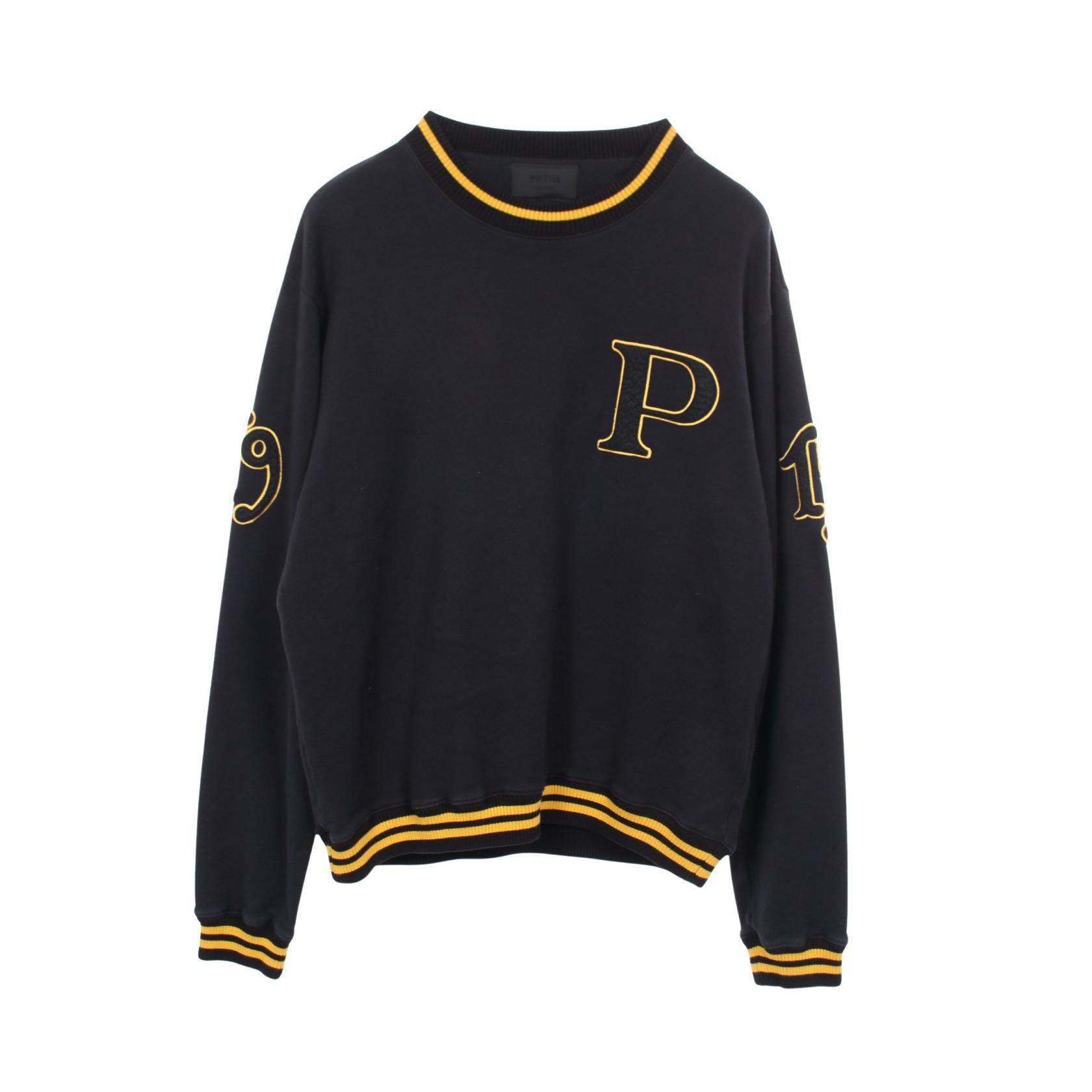 プラダ PRADA カレッジロゴ スウェット 衣料品 トップス コットン メンズ ネイビー系 / イエロー系 UJL80B 【中古】