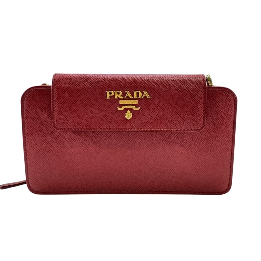 プラダ PRADA ウォレットチェーン サフィアーノ チェーンウォレット レッド