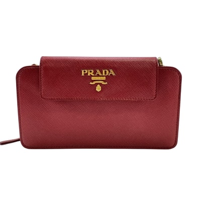 プラダ PRADA ウォレットチェーン サフィアーノ チェーンウォレット レッド