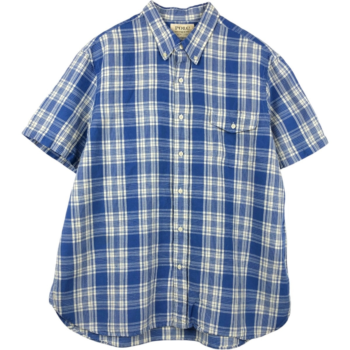 古着 ラルフローレン Ralph Lauren POLO DENIM&SUPPLY デニム&サプライ チェック柄 半袖 リネン ボタンダウンシャツ メンズXXL相当/eaa660739
