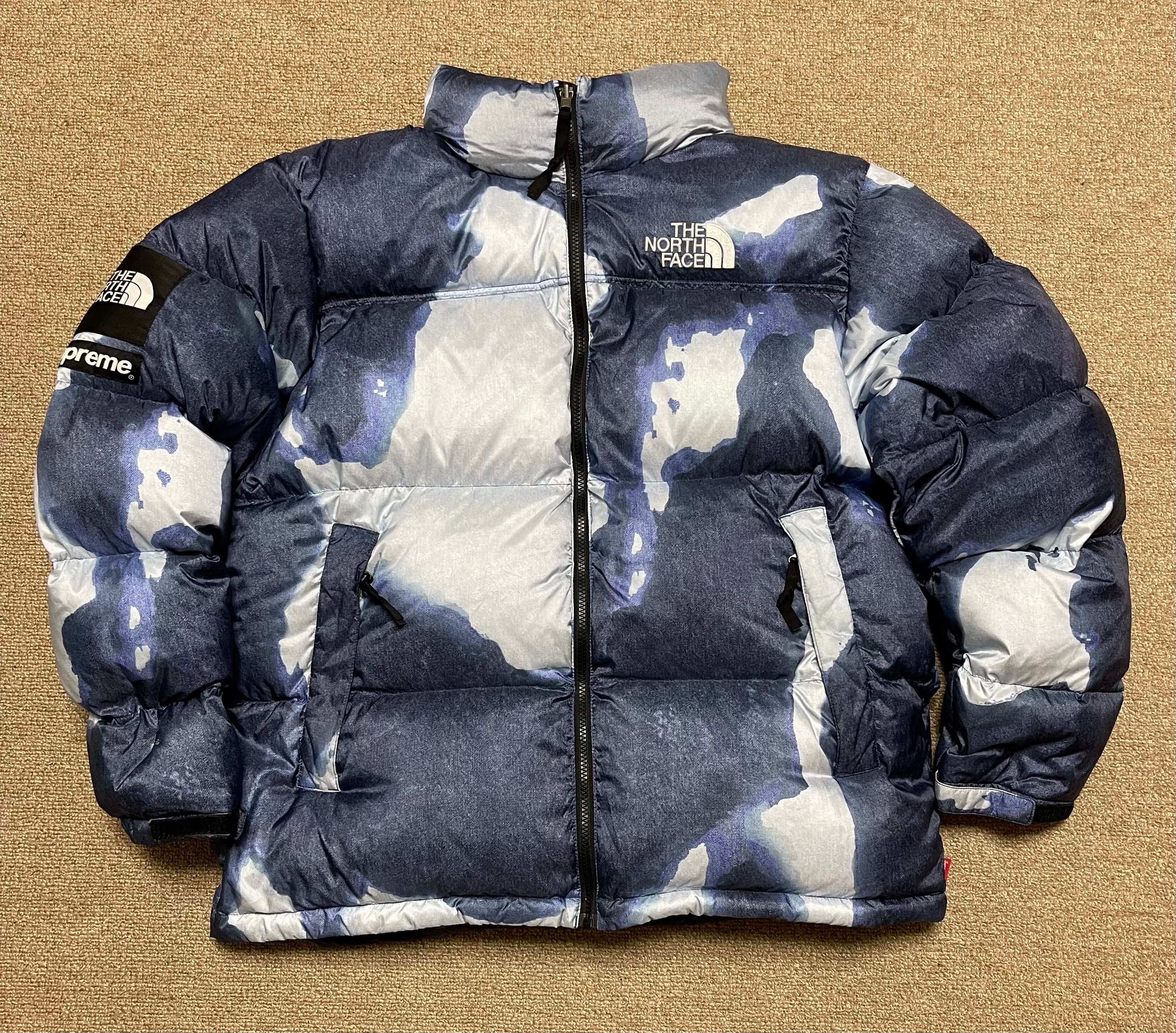 Supreme x The North Face Bleached Denim Print Nuptse Jacket "Indigo"