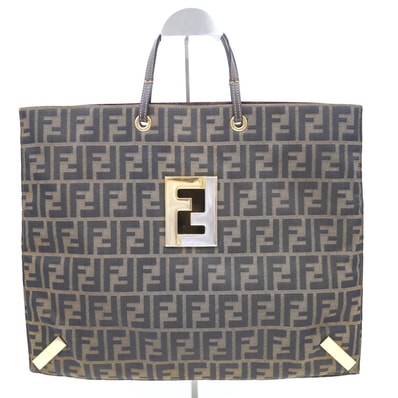 FENDI(フェンディ)ズッカ柄 ヴィンテージ トートバッグ ハンドバッグ ブラウン キャンバス レザー ゴールド金具 レディース【中古】