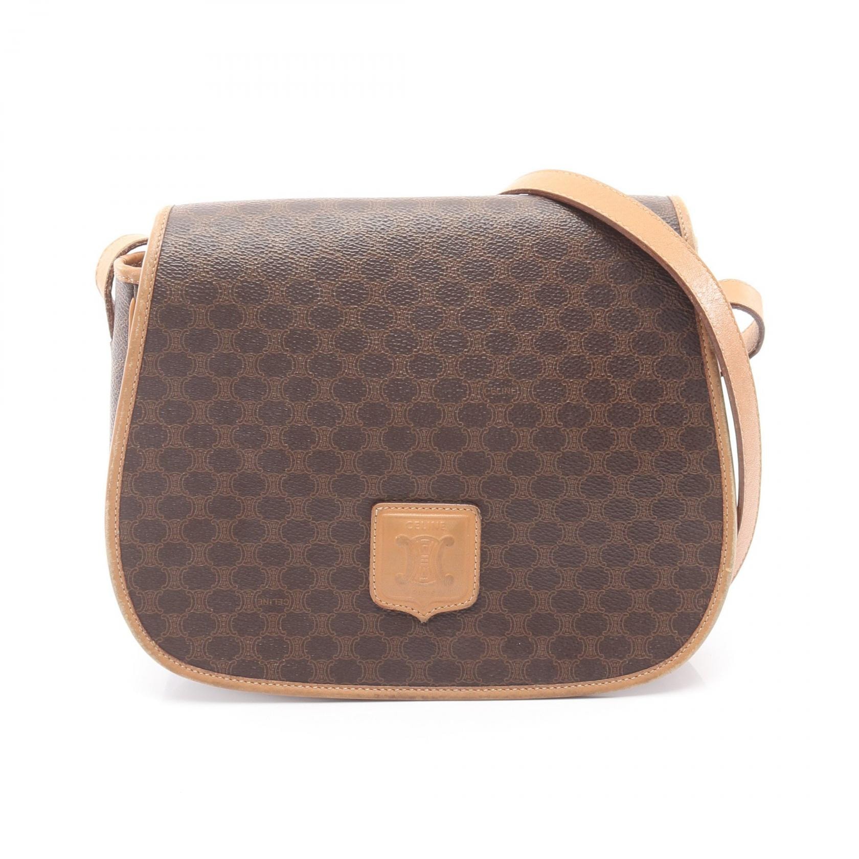 セリーヌ CELINE マカダム ショルダーバッグ バッグ PVCコーティングキャンバス レザー レディース ブラウン系 【中古】