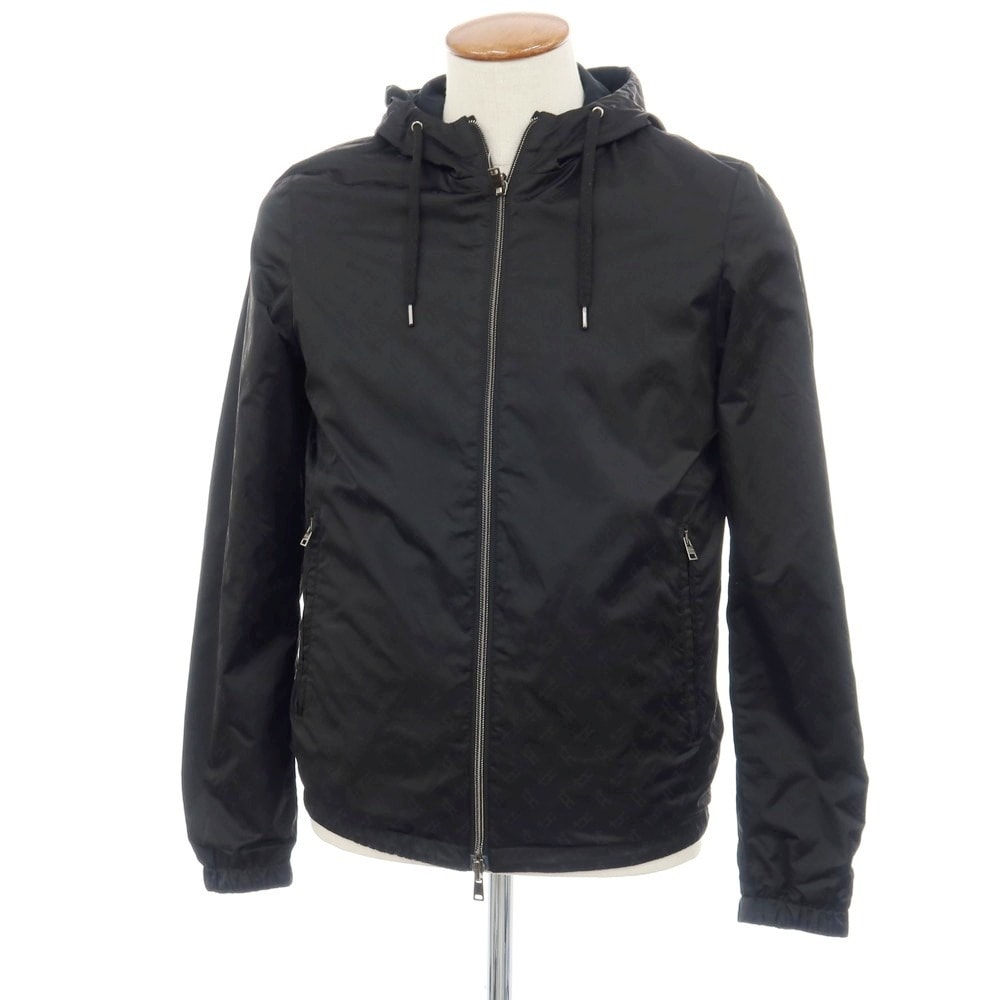 【中古】ヘルノ Herno リバーシブル モノグラム柄ジャカード&ストレッチメッシュ フーデッドブルゾン ブラック【サイズ46】【メンズ】