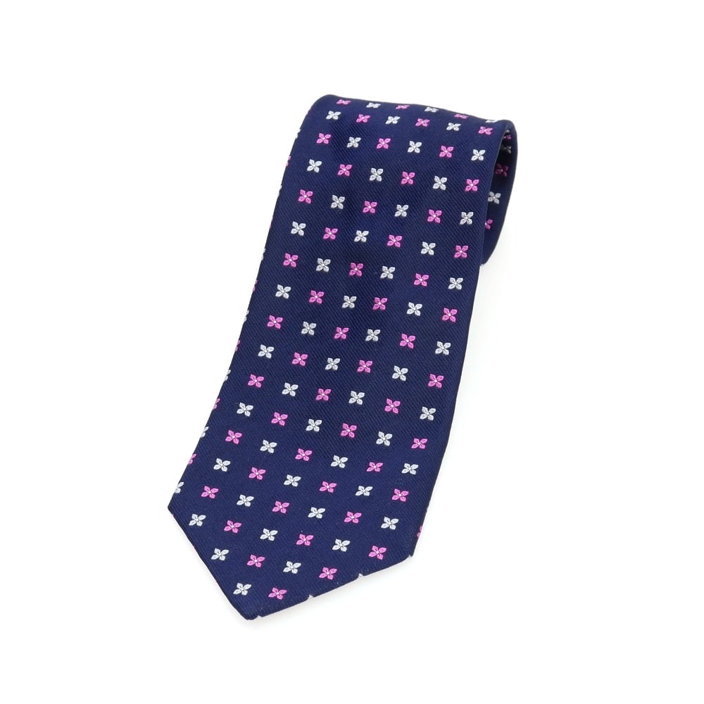 【中古】ブルックスブラザーズ Brooks Brothers MAKERS シルク 花小紋柄ネクタイ ネイビーxピンク【メンズ】