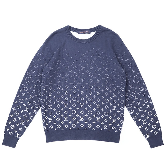 ルイ・ヴィトン 2022SS モノグラムグラディエント グラデーション コットン100%ニット クルーネック ニット メンズ ネイビー S LOUIS VUITTON