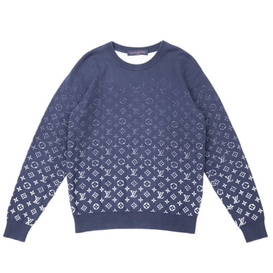 ルイ・ヴィトン 2022SS モノグラムグラディエント グラデーション コットン100%ニット クルーネック ニット メンズ ネイビー S LOUIS VUITTON