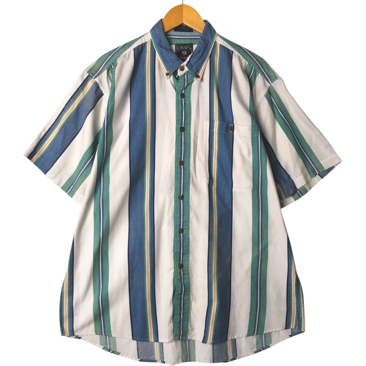 古着 80年代 ラルフローレン Ralph Lauren CHAPS チャップス マルチストライプ 半袖 ボタンダウン ストライプシャツ メンズL相当 ヴィンテージ/eaa581385