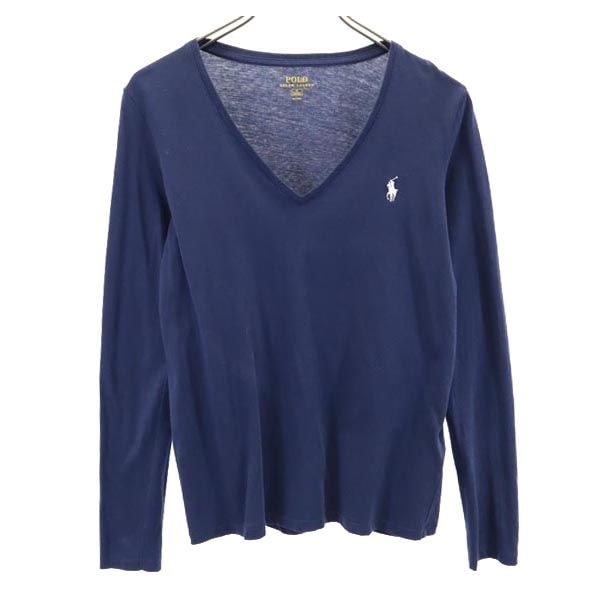 POLO RALPH LAUREN ポロラルフローレン ロゴ刺繍 長袖 Vネック Tシャツ M ネイビー ロンT