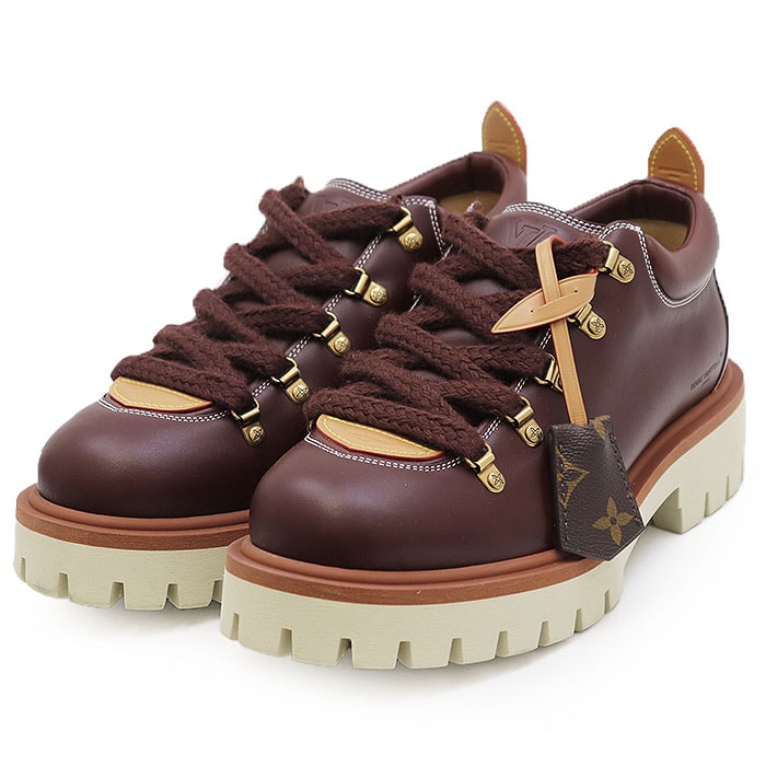 【新品同様】LOUIS VUITTON ルイ・ヴィトン ダービーシューズ 2025年製 LV リミックス モノグラムキャンバス キーベル レザー チャンキーラバーソール 厚底 レースアップ ブーツ 靴 クロシェット付属 メンズ 7 1/2 茶系 イタリア製