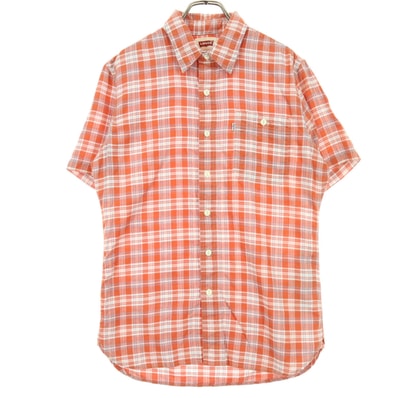 美品 Levi's リーバイス チェック柄 半袖 コットンシャツ S オレンジ