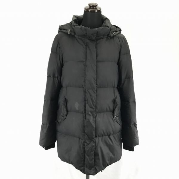 ビームス★比翼仕立て/アクリルウール/ダウンコート/アウター【S/黒】スナップ/着脱フード/膝丈/B'MING LIFE STORE BYBEAMS◆BA915L