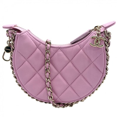 CHANEL シャネル ショルダーバッグ スモールホーボー 斜め掛け ミニチェーンショルダーバッグ マトラッセ ポシェット レザー ピンク ゴールド金具 レディース【中古品】