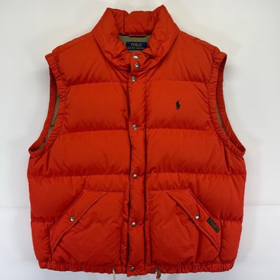 古着 ポロ・ラルフローレン POLO RALPH LAUREN ベスト ダウンベスト ワンポイントロゴ 刺繍 大きいサイズ 2XL オレンジ系 メンズ