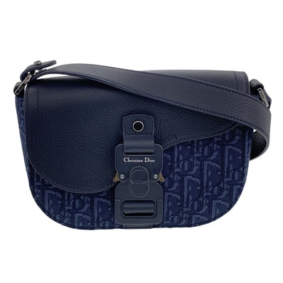 Dior ディオール オブリーク サドル メッセンジャーバッグ ミニ ショルダーバッグ 2ADCA435YKS レザー キャンバス ネイビー メンズ【中古】