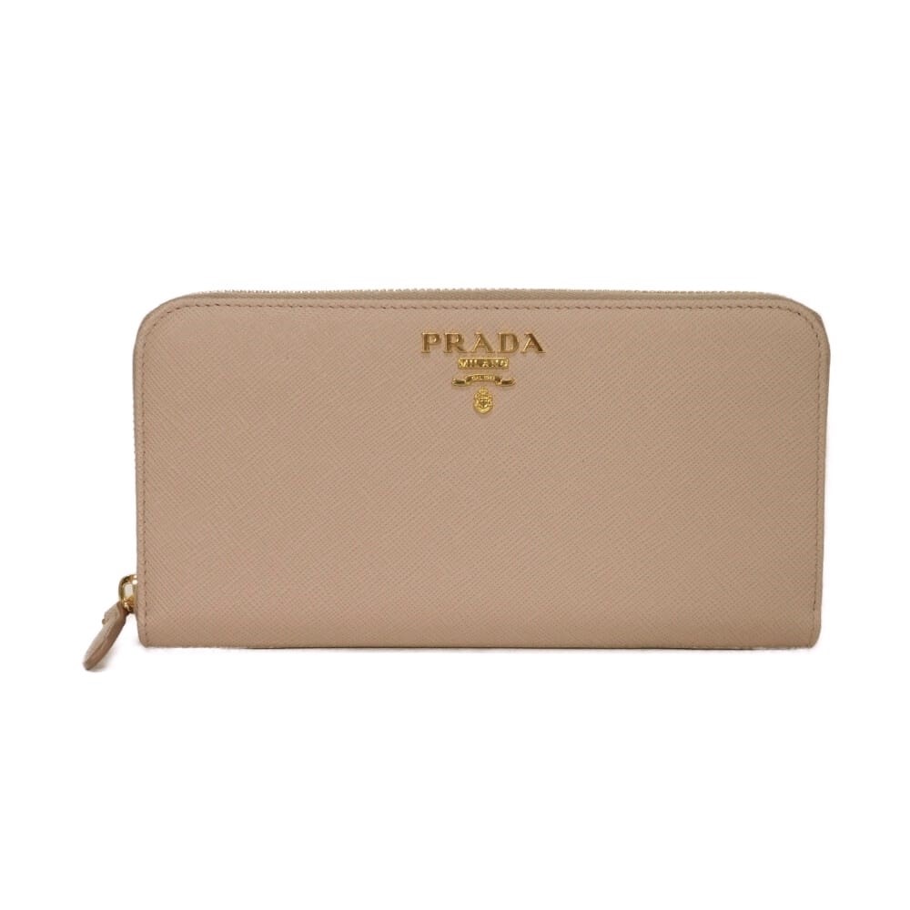 PRADA プラダ サフィアーノ ラウンドジップウォレット 現行 ピンクベージュ パウダーピンク ラウンドファスナー コンパートメント 札入れ カードケース コインケース RFID IC 未使用 ロゴ メタル チプリア 長財布 1ML506 QWA F0236