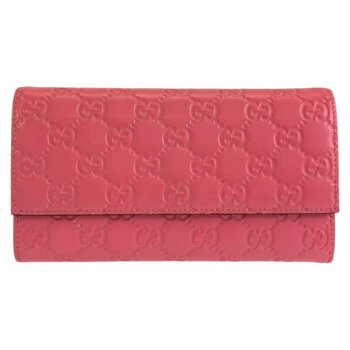 美品 GUCCI グッチ グッチシマ ピンク レザー 長財布 ロングウォレット 1-0294732 【中古】