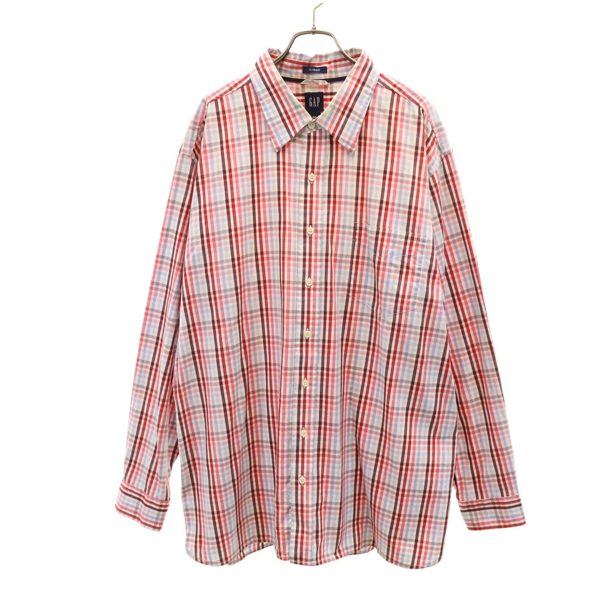 GAP ギャップ チェック柄 長袖 コットンシャツ XXL レッド ビッグサイズ