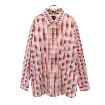 GAP ギャップ チェック柄 長袖 コットンシャツ XXL レッド ビッグサイズ