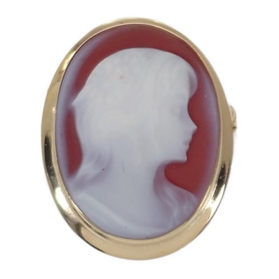 デザインジュエリー カメオ ブローチ K18イエローゴールド レッド メノウ レディース【中古】【Aランク】