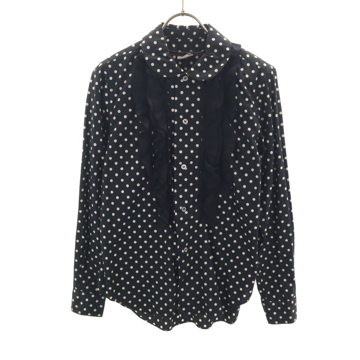 COMME des GARCONS コムデギャルソン 2010年 日本製 ドット柄 長袖 フリル ブラウス S ブラック 水玉 シャツ