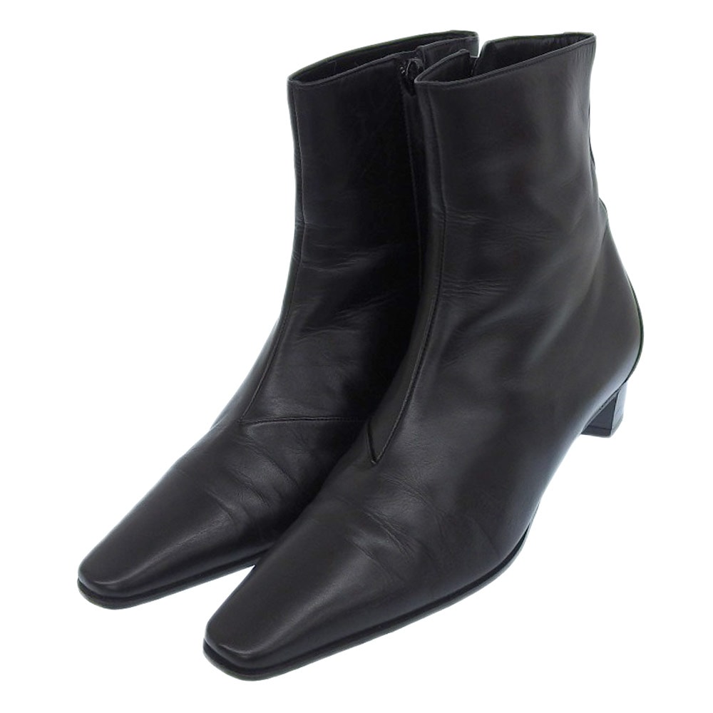エルメス HERMES エルメス サイドジップショートブーツ レザー レディース ブラック 35 35
