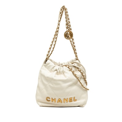 シャネル シャネル22 ココマーク チェーン ショルダーバッグ 巾着 AS3980 ホワイト ゴールド カーフ レディース CHANEL 中古