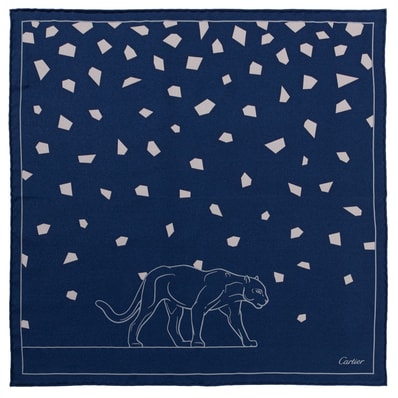 Cartier カルティエ Panther パンテール スカーフ カレ45 シルク ネイビー ベージュ【中古】