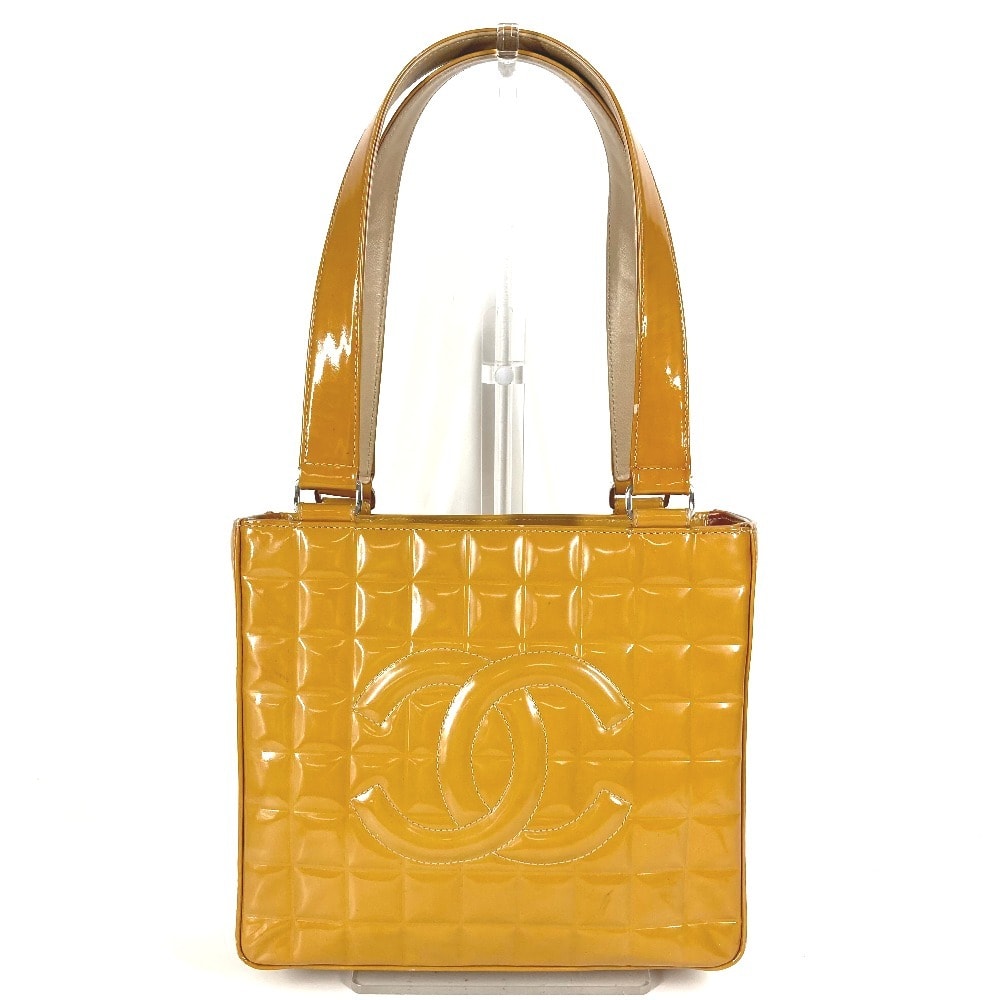 シャネル CHANEL CC ココマーク ロゴ チョコバー ヴィンテージ  カバン 肩掛け ハンドバッグ トートバッグ ショルダーバッグ パテントレザー ベージュ系