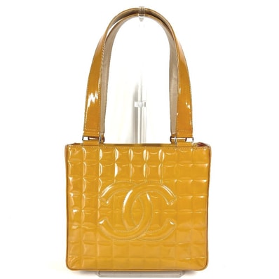 シャネル CHANEL CC ココマーク ロゴ チョコバー ヴィンテージ カバン 肩掛け ハンドバッグ トートバッグ ショルダーバッグ パテントレザー ベージュ系