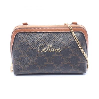 セリーヌ CELINE トリオンフ クラッチ ショルダーバッグ バッグ PVCコーティングキャンバス レザー レディース ブラック系 / ブラウン系 10E382CBX-04LU 【中古】