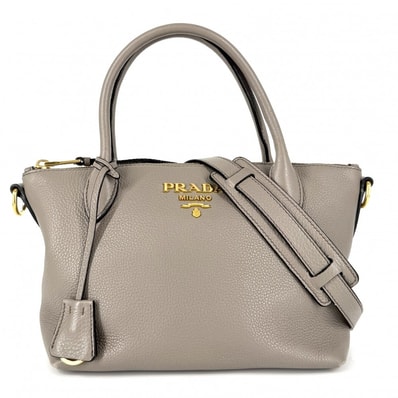 PRADA プラダ 2WAY 肩掛け 斜め掛け ショルダーバッグ ハンドバッグ トライアングルロゴ 1BA111 レザー グレージュ ゴールド金具 レディース【中古品】