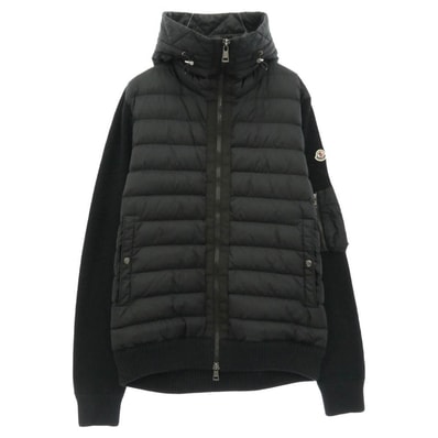 MONCLER モンクレール H20919B50800 CARDIGAN TRICOT ニット切替 ロゴワッペン ダウン ジャケット ブラック系 XL【中古】
