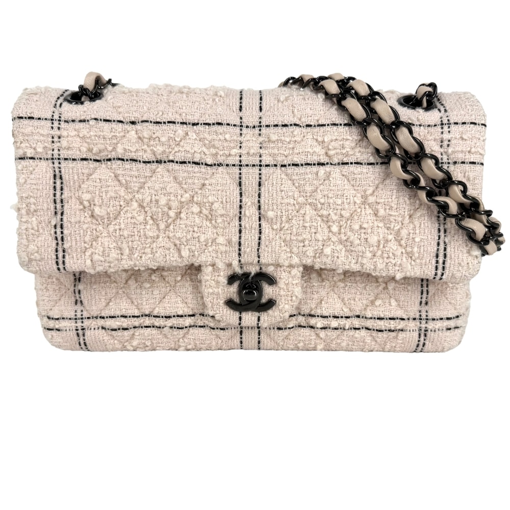 CHANEL シャネル ショルダーバッグ マトラッセ25 ココマーク 肩掛け 斜め掛け ツイード  レザー   ピンクベージュ ブラック金具 レディース【中古品】