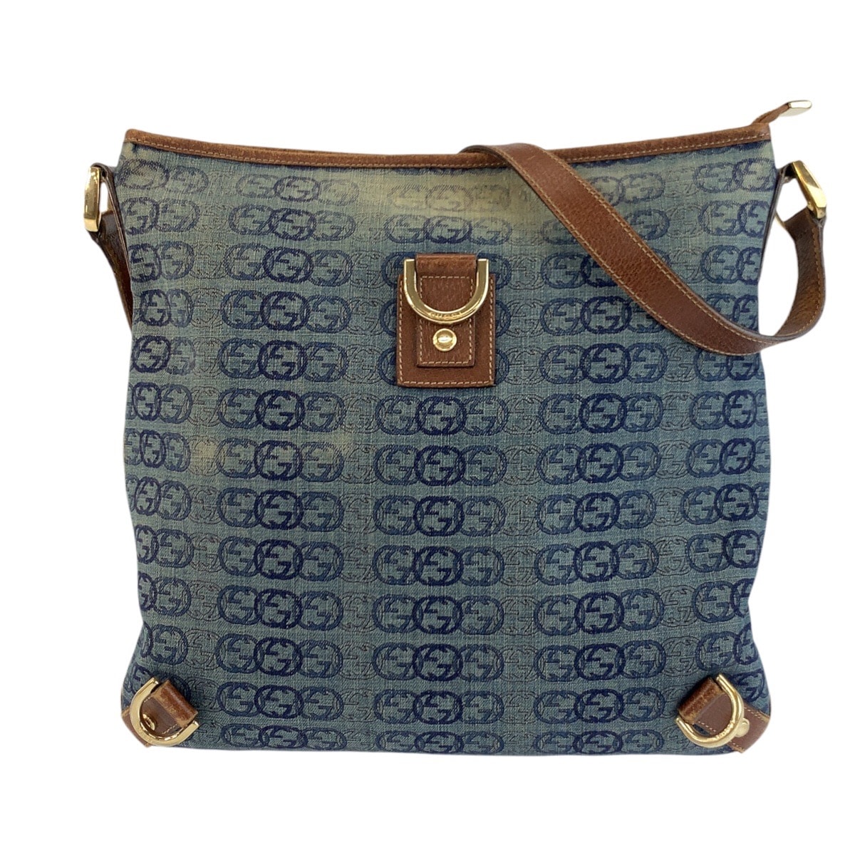 GUCCI グッチ インターロッキング アビー ブルー ブラウン ゴールド金具 キャンバス ショルダーバッグ メッセンジャーバッグ 603269 【中古】
