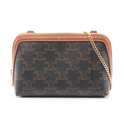 セリーヌ CELINE チェーンクラッチ トリオンフ ショルダーバッグ バッグ PVCコーティングキャンバス レザー レディース ブラック系 / ブラウン系 10E382CBX04LU 【新品】