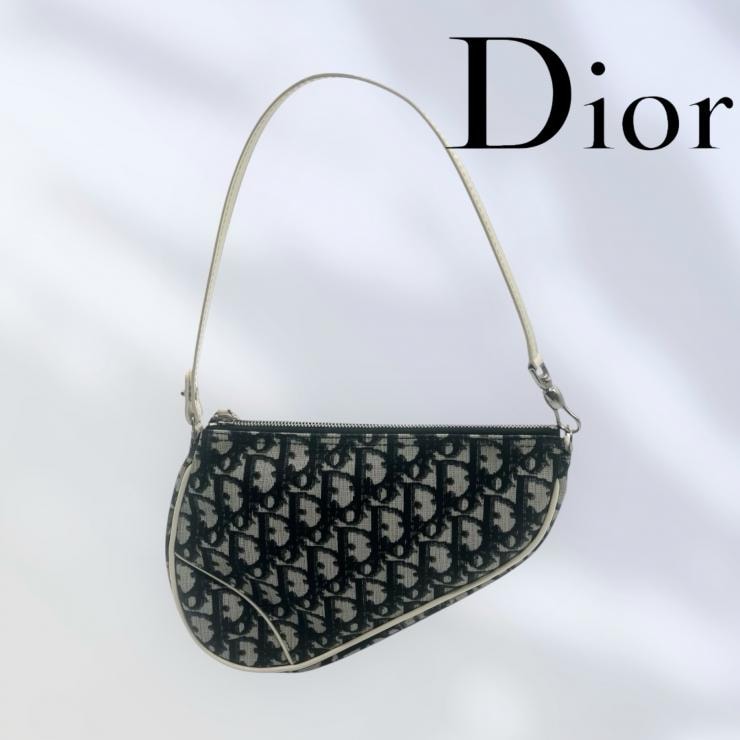 Christian Dior クリスチャンディオール ハンドバッグ サドルポーチ トロッター キャンバス ブラック ポーチ ハンドバッグ ブラック ★美品★