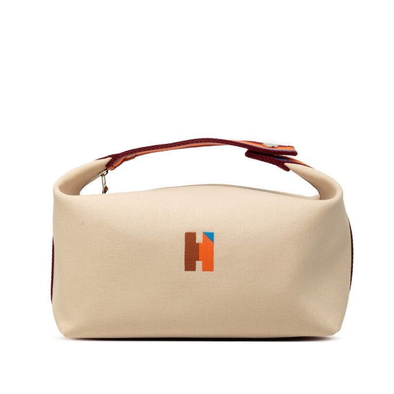 エルメス ブリッド ア ブラックGM ハンドバッグ ポーチ ベージュ シルバー金具 キャンバス レディース HERMES 中古